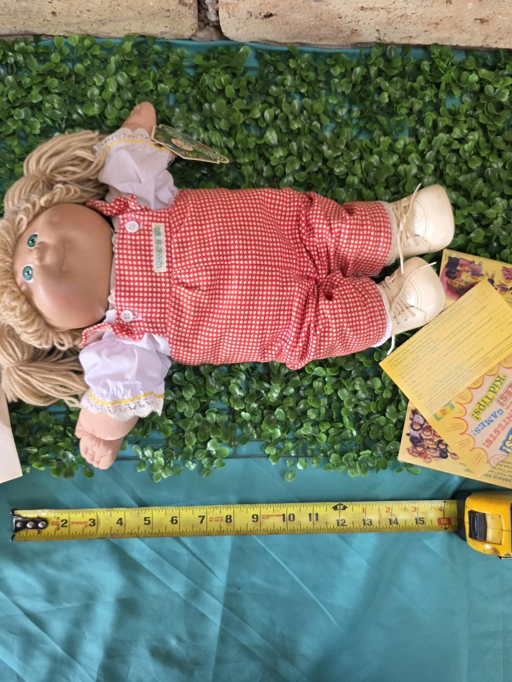 Vintage 1982 Cabbage Patch Kid Doll Red Gingham Outfit & Papers